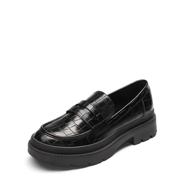 Classic Platform Moccasin Loafers - BLACK STONE PU -  0